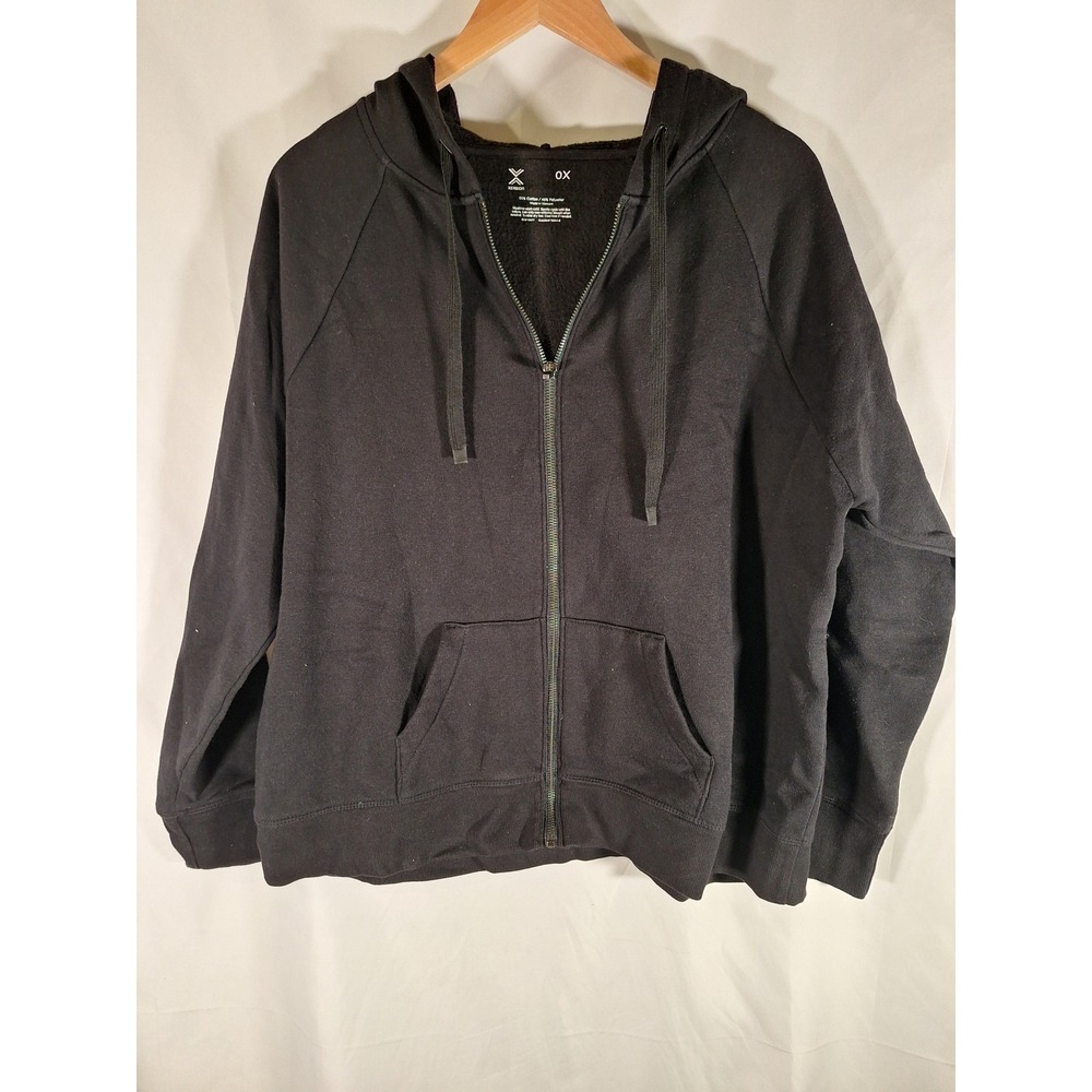 Xersion Womens Black Full Zip Hoodie Sweatshirt Plus SZ 0X Raglan Sleeve Active